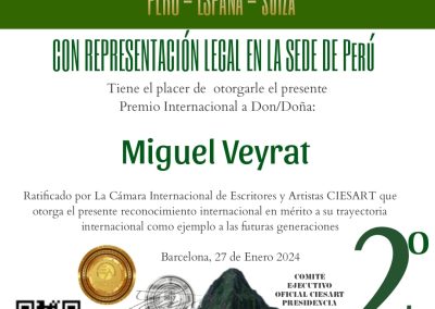 Miguel Veyrat galardonado con el 2ª Premio Internacional Machu Pichu